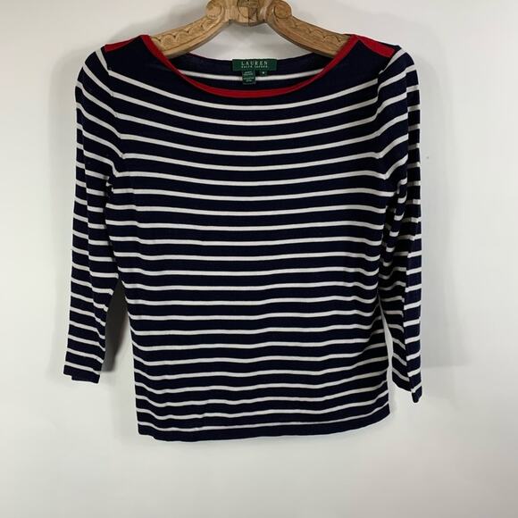 Lauren Ralph Lauren Striped Boat Neck Sweater Sz  Medium Preppy Cottage - Picture 5 of 8